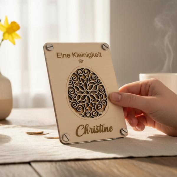 Holzkarte zu Ostern: Stilvolle Geldgeschenke personalisiert mit Namen – Die perfekte Geschenkidee für deine Liebsten!